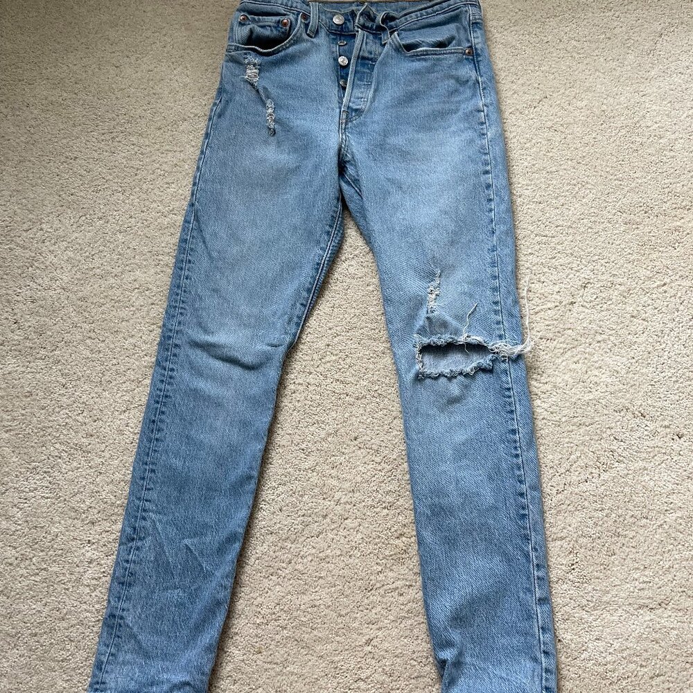 Levi's 501 Skinny Light Wash Distressed 99% Cotton S 26X30